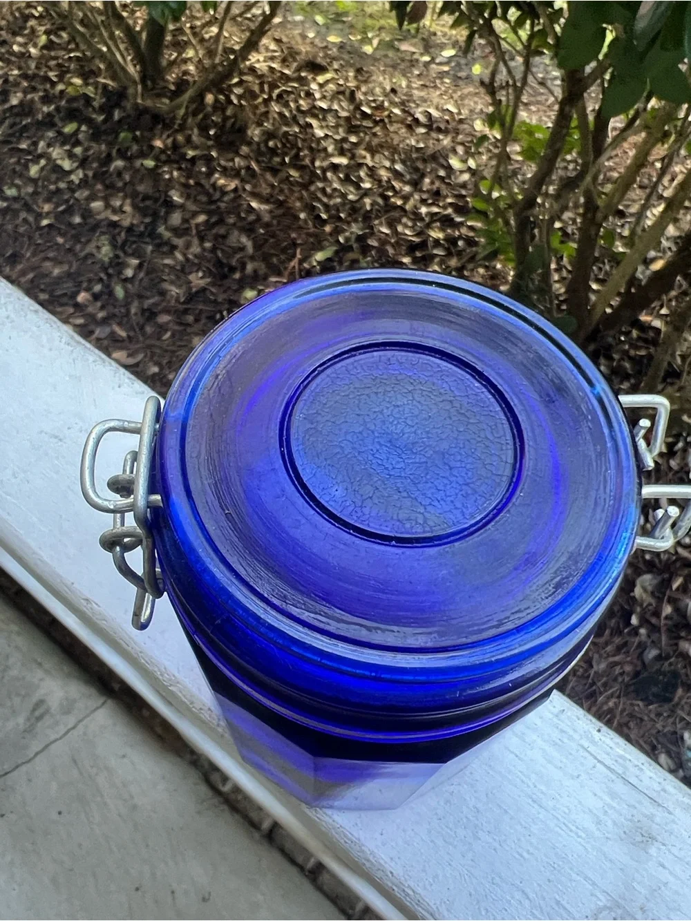 Cobalt Blue Paneled Glass Storage Jar - Wire Bale Hinged Locking Lid